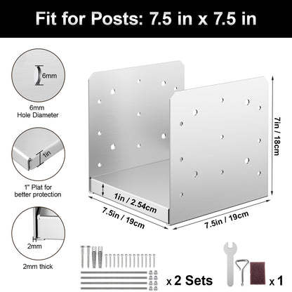 8"x 8" Post Base, Stainless Steel Adjustable Post Anchor Bracket(Internal 7.5" x 7.5"), Adjustable Post Base for Pavilion Deck Porch Handrail Railing Support Decorative Anchor Plate