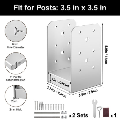 FMhotu 4"x 4" Post Base, Stainless Steel Adjustable Post Anchor Bracket (Internal 3.5 x 3.5), Adjustable Post Base for Pavilion Deck Porch Handrail Railing Support Decorative Anchor Plate
