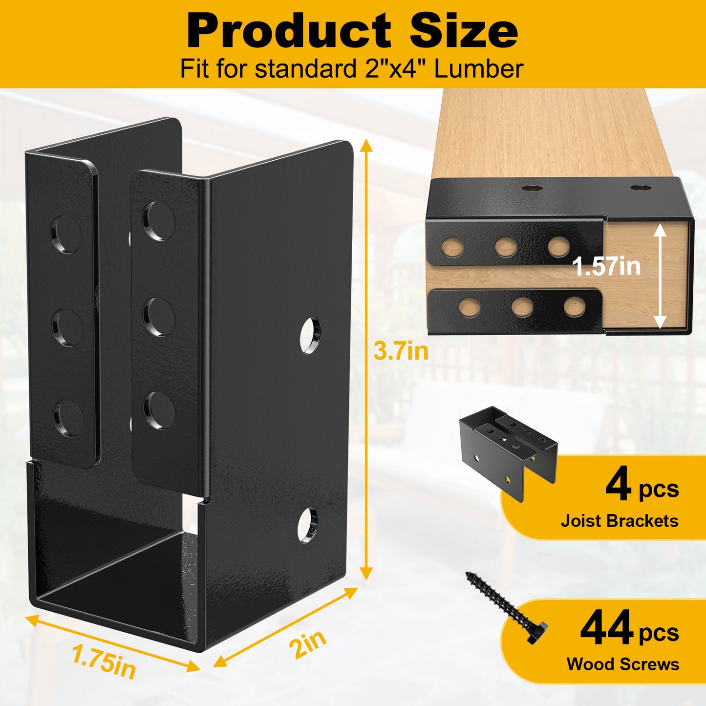 FMhotu Concealed Joist Hanger, 2"x4" Outdoor Concealed-Flange Joist Bracket with Screws, Q235B Steel Powder Coated Concealed Mount Light Joist Hangers for 2"x4" Beam, Swing, Handrail, Fence