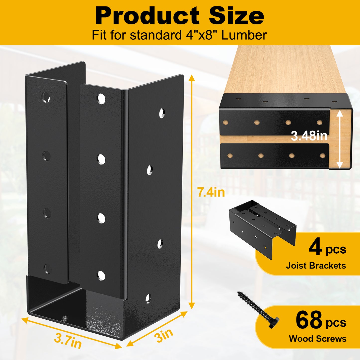 FMhotu Concealed Joist Hanger,4"x8" Outdoor Concealed-Flange Joist Bracket with Screws, Q235B Steel Powder Coated Concealed Mount Light Joist Hangers for 4"x8" Beam, Swing, Handrail, Fence