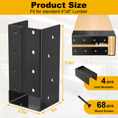 FMhotu Concealed Joist Hanger,4"x8" Outdoor Concealed-Flange Joist Bracket with Screws, Q235B Steel Powder Coated Concealed Mount Light Joist Hangers for 4"x8" Beam, Swing, Handrail, Fence