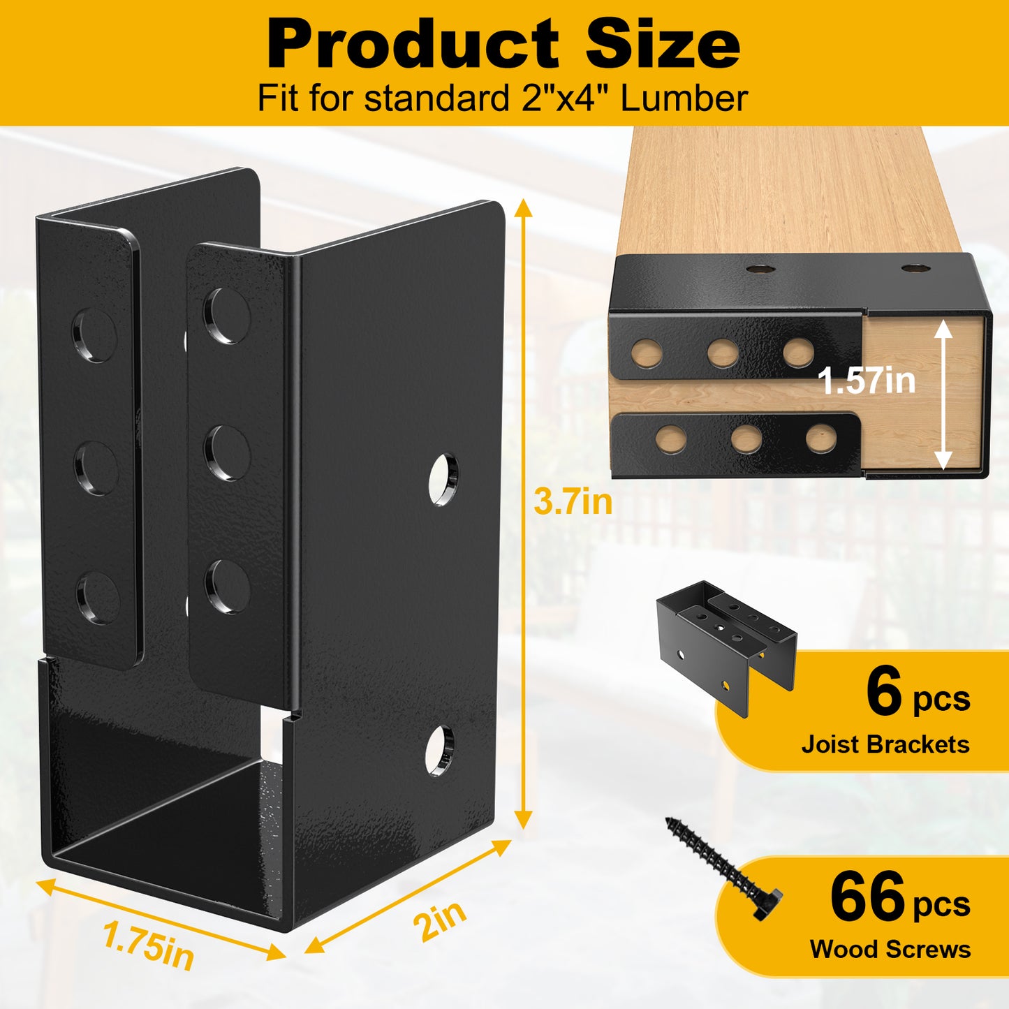 FMhotu Concealed Joist Hanger, 2"x4" Outdoor Concealed-Flange Joist Bracket with Screws, Q235B Steel Powder Coated Concealed Mount Light Joist Hangers for 2"x4" Beam, Swing, Handrail, Fence
