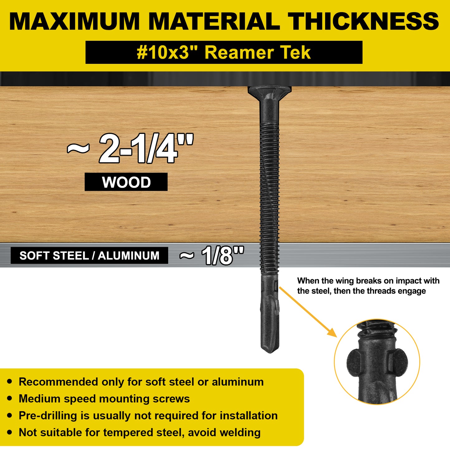 FMhotu #10 x 3" Trailer Deck Screws, Self-Tapping Sheet Wood Metal Screw, T25 Star Bits Reamer Tek Screws for Trailers, for Attaching Wood to Steel, Black