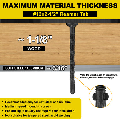 FMhotu #12 x 2-1/2" Trailer Deck Screws, Self-Tapping Sheet Wood Metal Screw, T25 Star Bits Reamer Tek Screws for Trailers, for Attaching Wood to Steel, Black