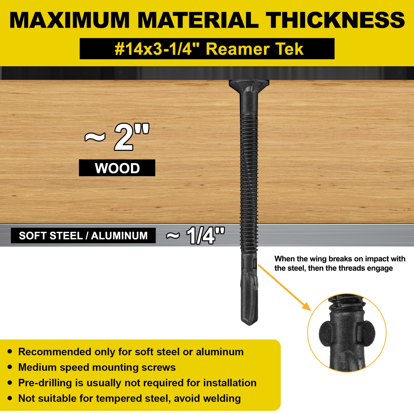 FMhotu #14 x 3-1/4" Trailer Deck Screws, Self-Tapping Sheet Wood Metal Screw, T25 Star Bits Reamer Tek Screws for Trailers, for Attaching Wood to Steel, Black