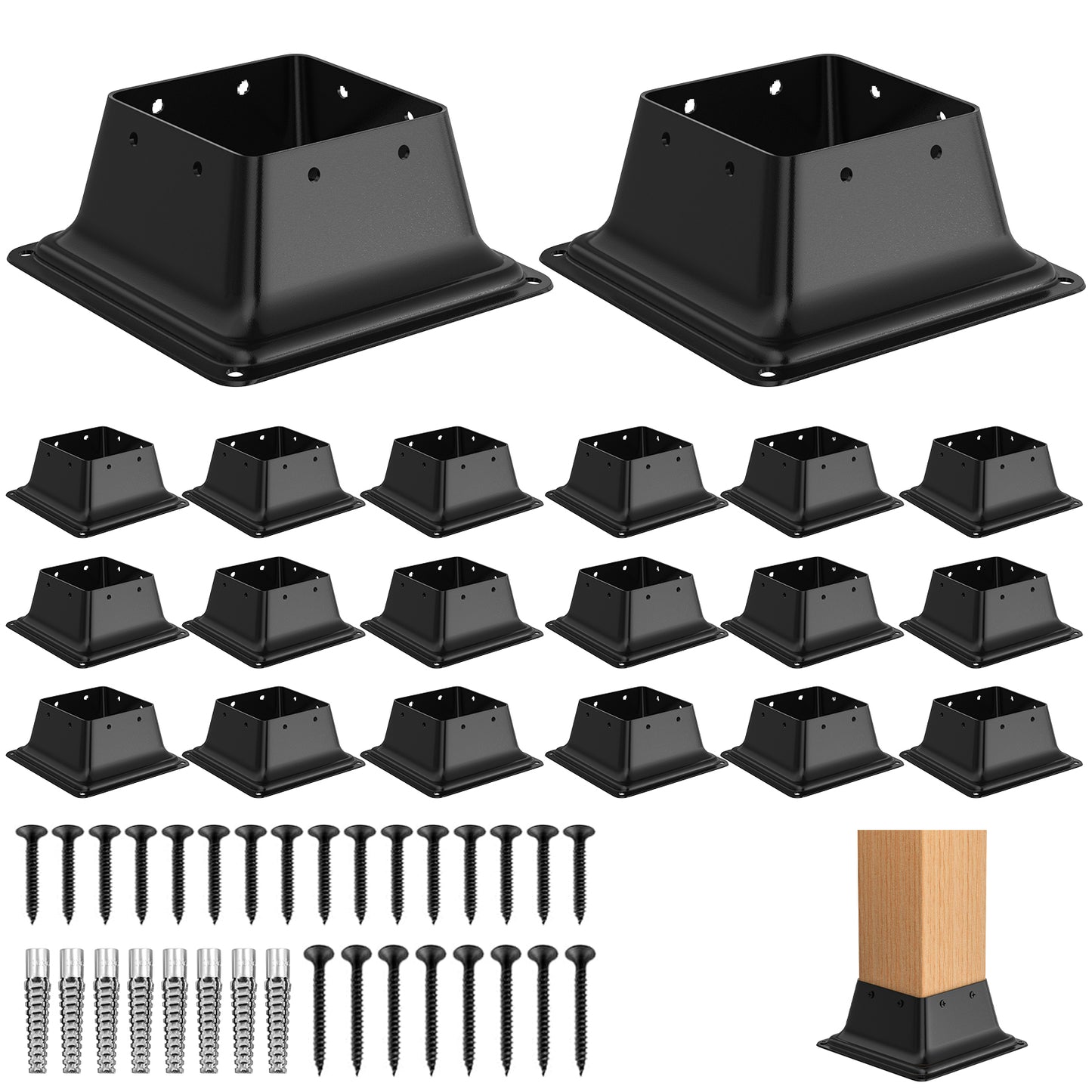 FMhotu 4x4 Post Base, Internal 3.6"x3.6" Heavy Duty Powder-Coated Steel Post Bracket Fit for Standard Wood Post Anchor, Decking Post Base for Deck Porch Handrail Railing Support with Screws