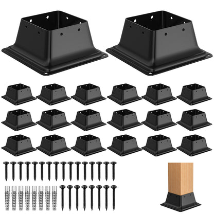 FMhotu 4x4 Post Base, Internal 3.6"x3.6" Heavy Duty Powder-Coated Steel Post Bracket Fit for Standard Wood Post Anchor, Decking Post Base for Deck Porch Handrail Railing Support with Screws