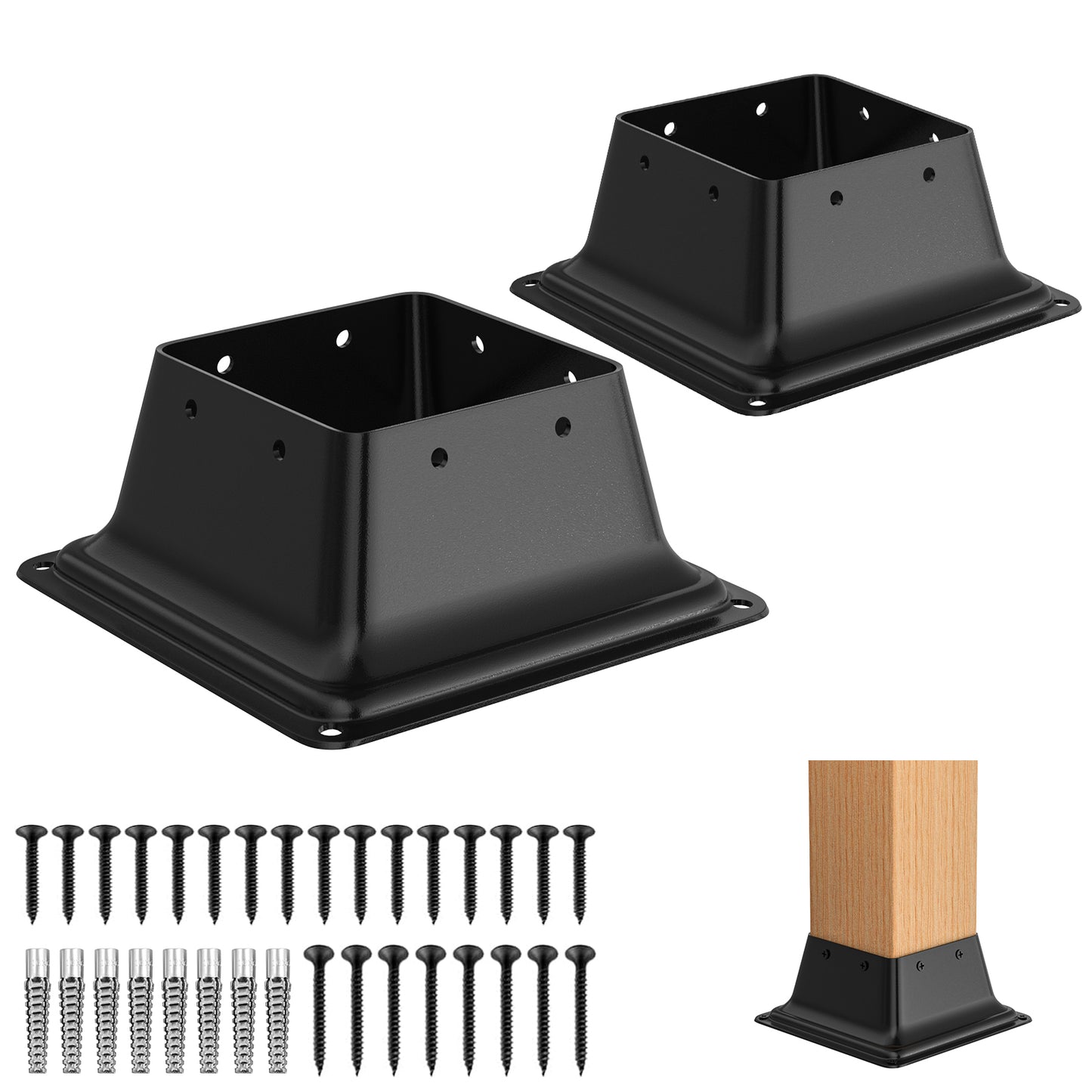 FMhotu 4x4 Post Base, Internal 3.6"x3.6" Heavy Duty Powder-Coated Steel Post Bracket Fit for Standard Wood Post Anchor, Decking Post Base for Deck Porch Handrail Railing Support with Screws