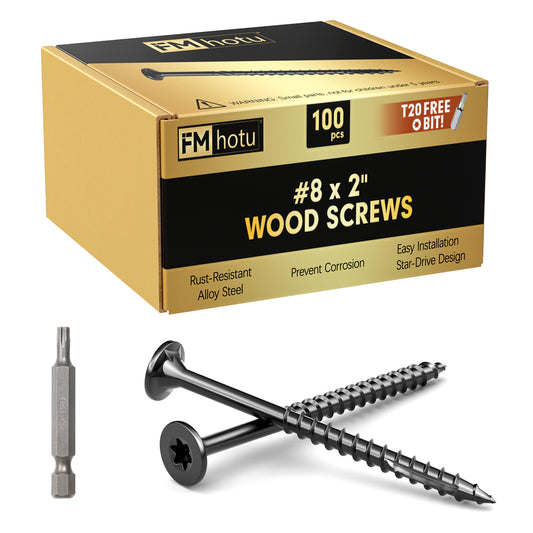 #8 x 2" Deck Screws, Star Drive Wood Screws, Rust Resistant Timber Screws for Timber/Log/Landscaping Wood, T20 Star Bit Included, Black