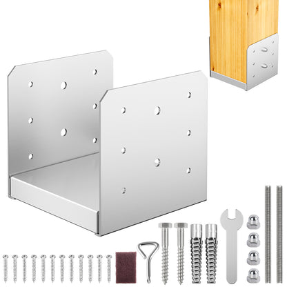 FMhotu 6"x 6" Post Base, Stainless Steel Adjustable Post Anchor Bracket(Internal 5.5 x 5.5), Adjustable Post Base for Pavilion Deck Porch Handrail Railing Support Decorative Anchor Plate