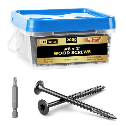 #8 x 2" Deck Screws, Star Drive Wood Screws, Rust Resistant Timber Screws for Timber/Log/Landscaping Wood, T20 Star Bit Included, Black