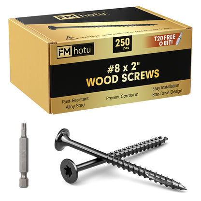 #8 x 2" Deck Screws, Star Drive Wood Screws, Rust Resistant Timber Screws for Timber/Log/Landscaping Wood, T20 Star Bit Included, Black
