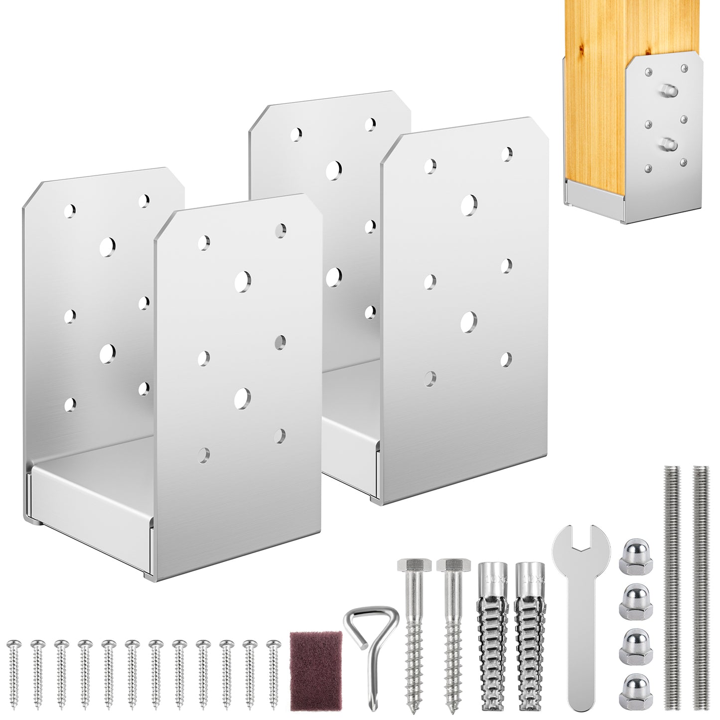 FMhotu 4"x 4" Post Base, Stainless Steel Adjustable Post Anchor Bracket (Internal 3.5 x 3.5), Adjustable Post Base for Pavilion Deck Porch Handrail Railing Support Decorative Anchor Plate