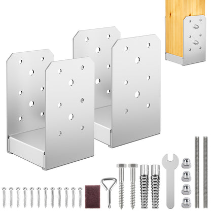 FMhotu 4"x 4" Post Base, Stainless Steel Adjustable Post Anchor Bracket (Internal 3.5 x 3.5), Adjustable Post Base for Pavilion Deck Porch Handrail Railing Support Decorative Anchor Plate