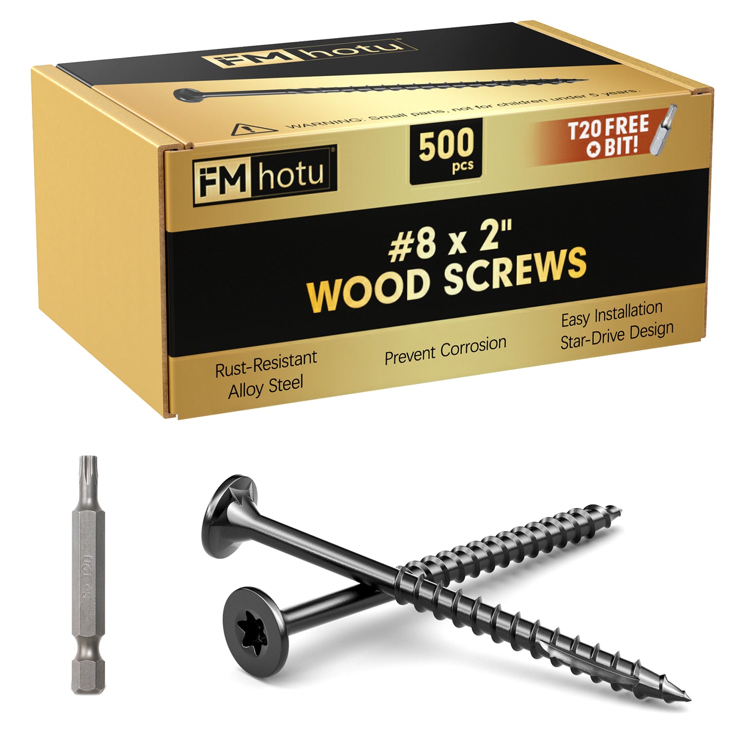 #8 x 2" Deck Screws, Star Drive Wood Screws, Rust Resistant Timber Screws for Timber/Log/Landscaping Wood, T20 Star Bit Included, Black