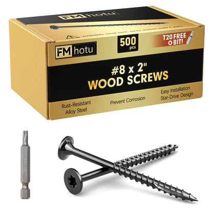 #8 x 2" Deck Screws, Star Drive Wood Screws, Rust Resistant Timber Screws for Timber/Log/Landscaping Wood, T20 Star Bit Included, Black