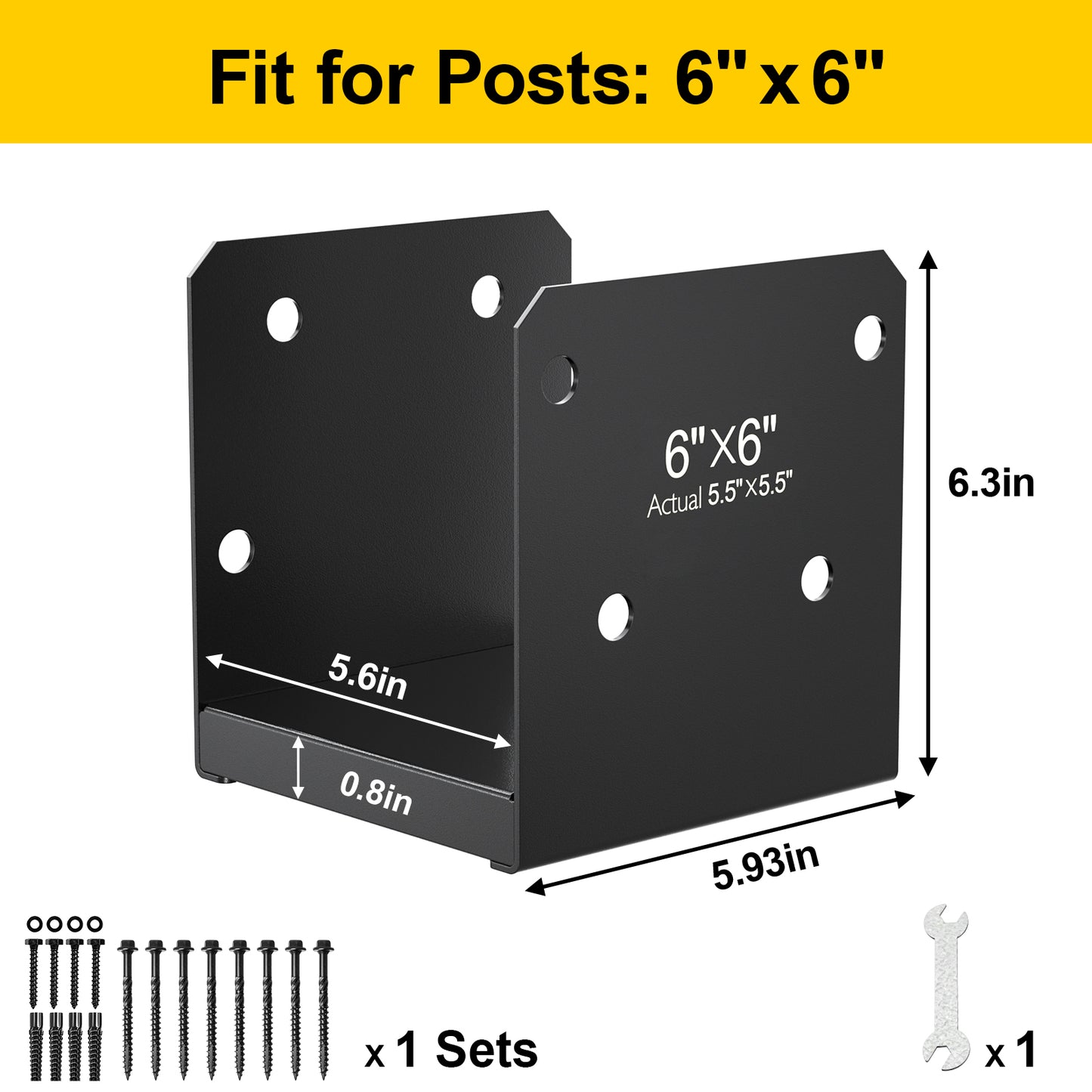 FMhotu 6x6 Stainless Steel Post Base,Internal 5.5 x 5.5 Anchor Bracket,Deck Concrete Support Anchor for Deck Railing, Fences, Mailboxes (2Pcs Black)