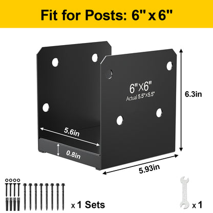 FMhotu 6x6 Stainless Steel Post Base,Internal 5.5 x 5.5 Anchor Bracket,Deck Concrete Support Anchor for Deck Railing, Fences, Mailboxes (2Pcs Black)