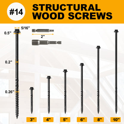 #14 x 4 Wood Structural Screws Hex Head Lag Screws, Rust Resistant Timber Screws for Timber/Log/Landscaping Wood (Black)
