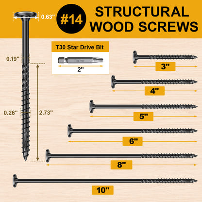 #14 x 6 Wood Structural Lag Screws Star Drive Decking Wood Screws, Rust Resistant Timber Screws for Timber/Log/Landscaping