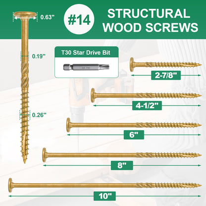 4-1/2 Inch Heavy-Duty Outdoor Deck Screws, Star Drive Decking Wood Screws, Rust Resistant Timber Screws for Timber/Log/Landscaping Wood (#14 x 4-1/2 Tan)