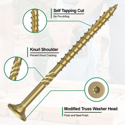 #8 x 2" Deck Screws, Star Drive Wood Screws, Rust Resistant Timber Screws for Timber/Log/Landscaping Wood, T20 Star Bit Included, Gold
