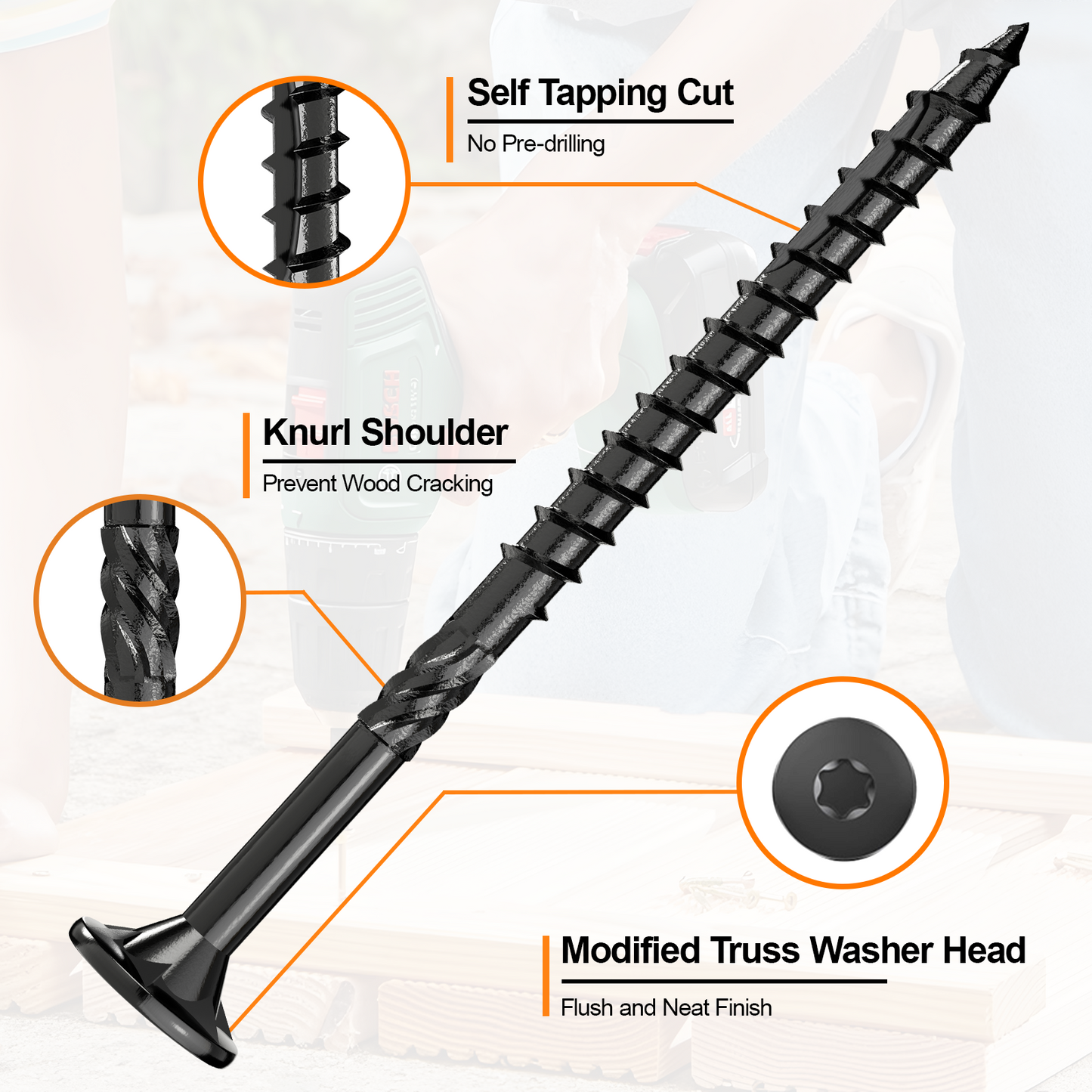 #8 x 2" Deck Screws, Star Drive Wood Screws, Rust Resistant Timber Screws for Timber/Log/Landscaping Wood, T20 Star Bit Included, Black