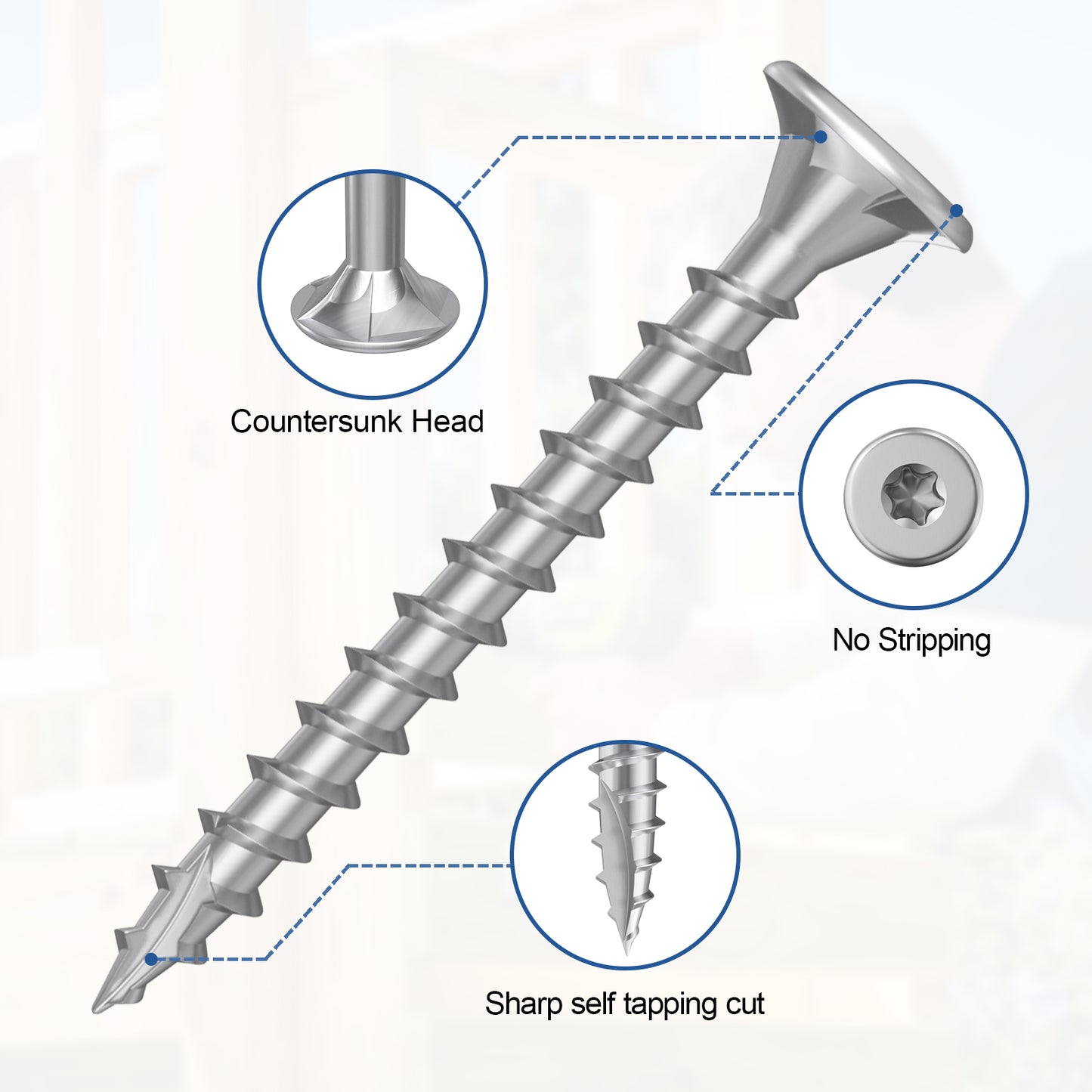 #8 x 2.5" Stainless Steel Deck Screws, Deck Screws T20 Star Bit, 410 Grade Stainless Steel, Rust Resistant Timber Screws for Log Landscaping Wood