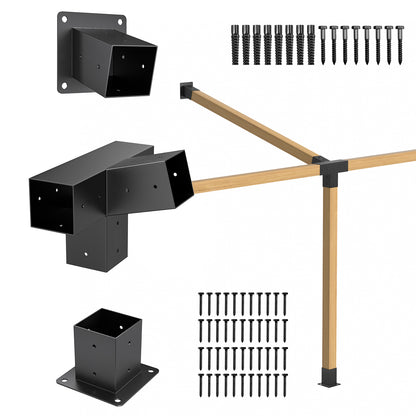 15° 4-Way 3pcs Slanted Roof Pergola Bracket Set, Roof Wall Mount Extension Bracket Kit,4" x 4" (Actual: 3.5x3.5 Inch) Powder-Coated Pergola Hardware for Porch,Gazebo, Backyard