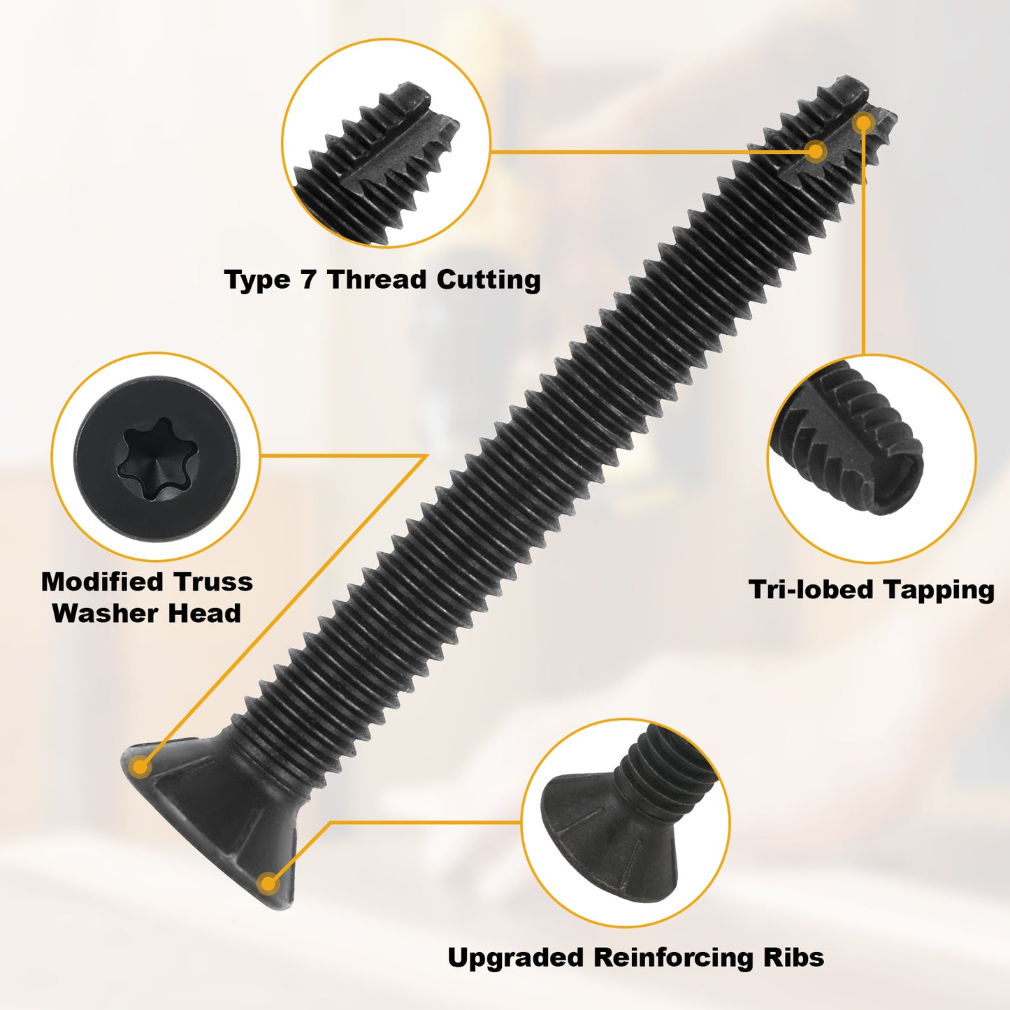 1/4-20 x 2 Flat Head Thread Cutting Self Drilling Deck Screws, Type 7, Star Drive T-30, Steel Floorboard Thread Cutting Screws for Wood & Metal
