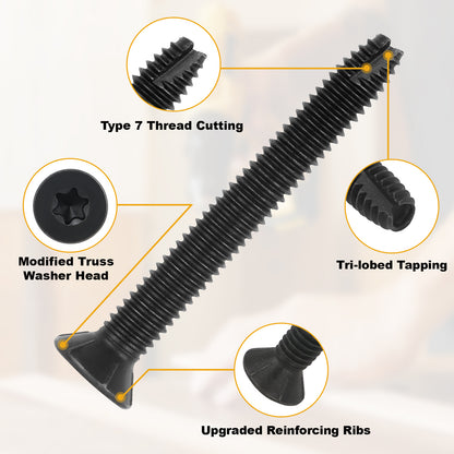 1/4-20 x 2 Flat Head Thread Cutting Self Drilling Deck Screws, Type 7, Star Drive T-30, Steel Floorboard Thread Cutting Screws for Wood & Metal