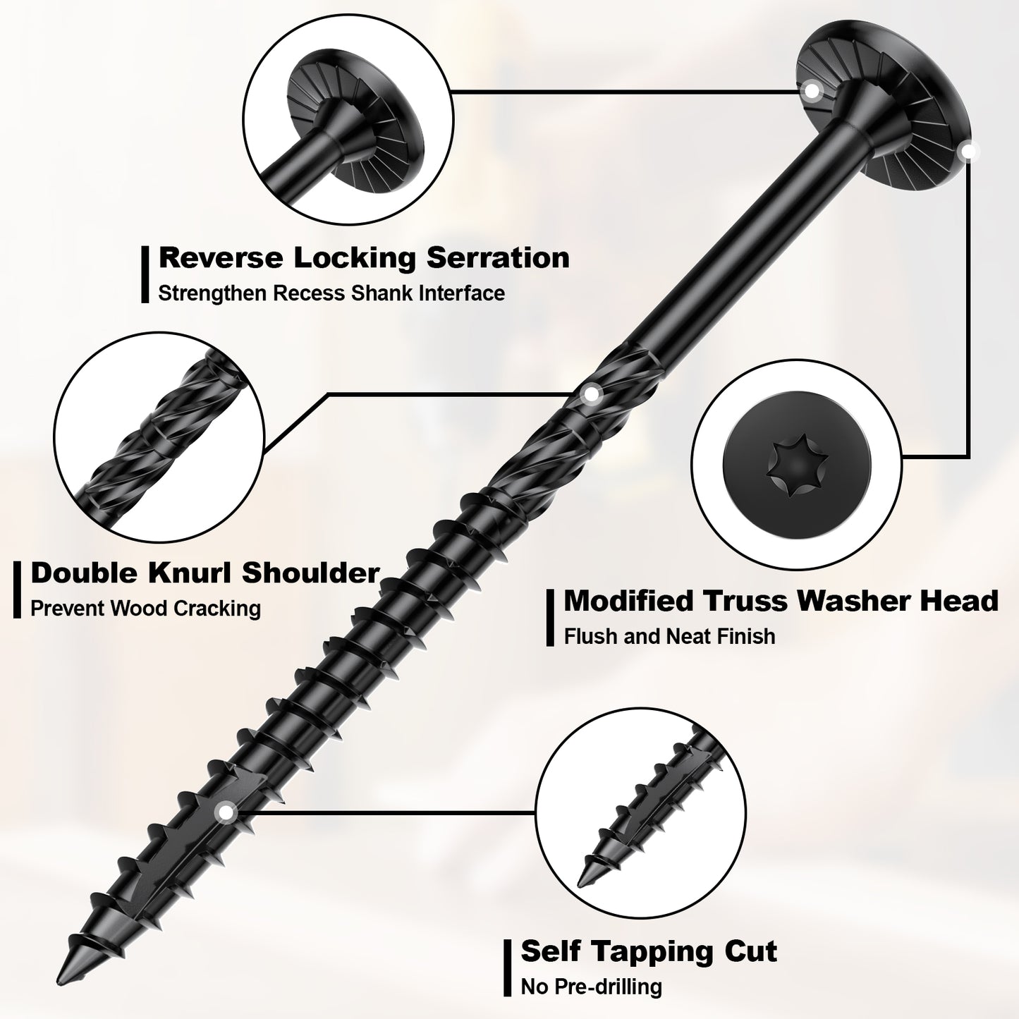 FMhotu #14 Heavy-Duty Wood Screws, Star Drive Deck Screws, Rust Resistant Timber Screws for Timber/Log/Landscaping Wood (6 Inch,Black)