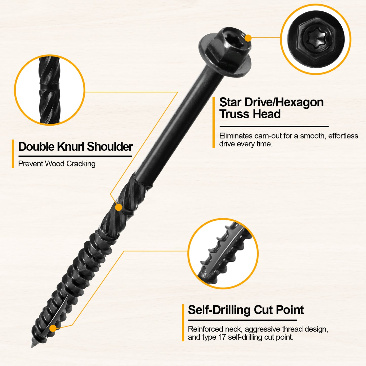 #14 x 5 Wood Structural Screws Hex Head Lag Screws, Rust Resistant Timber Screws for Timber/Log/Landscaping Wood (Black)