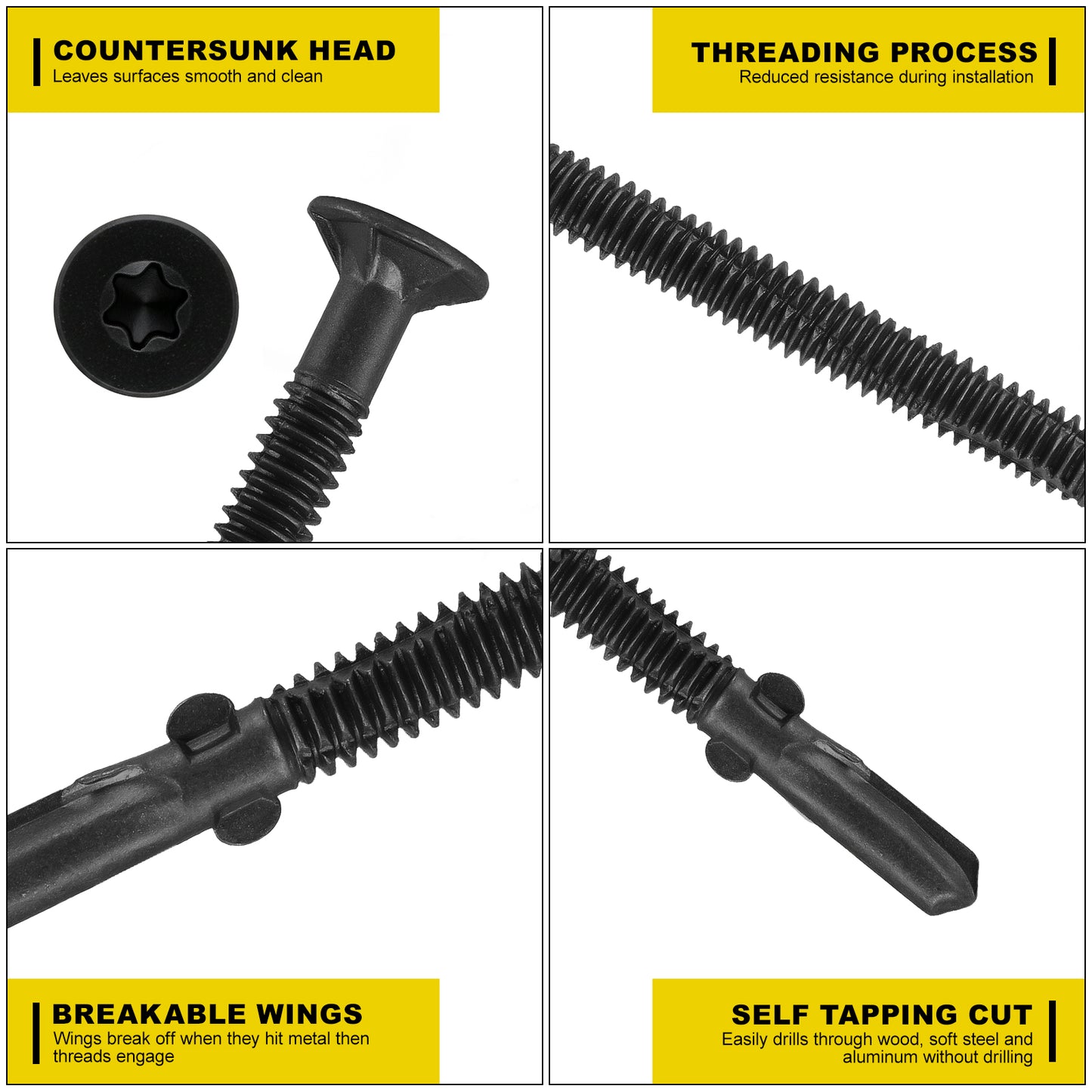 FMhotu #12 x 2-1/2" Trailer Deck Screws, Self-Tapping Sheet Wood Metal Screw, T25 Star Bits Reamer Tek Screws for Trailers, for Attaching Wood to Steel, Black