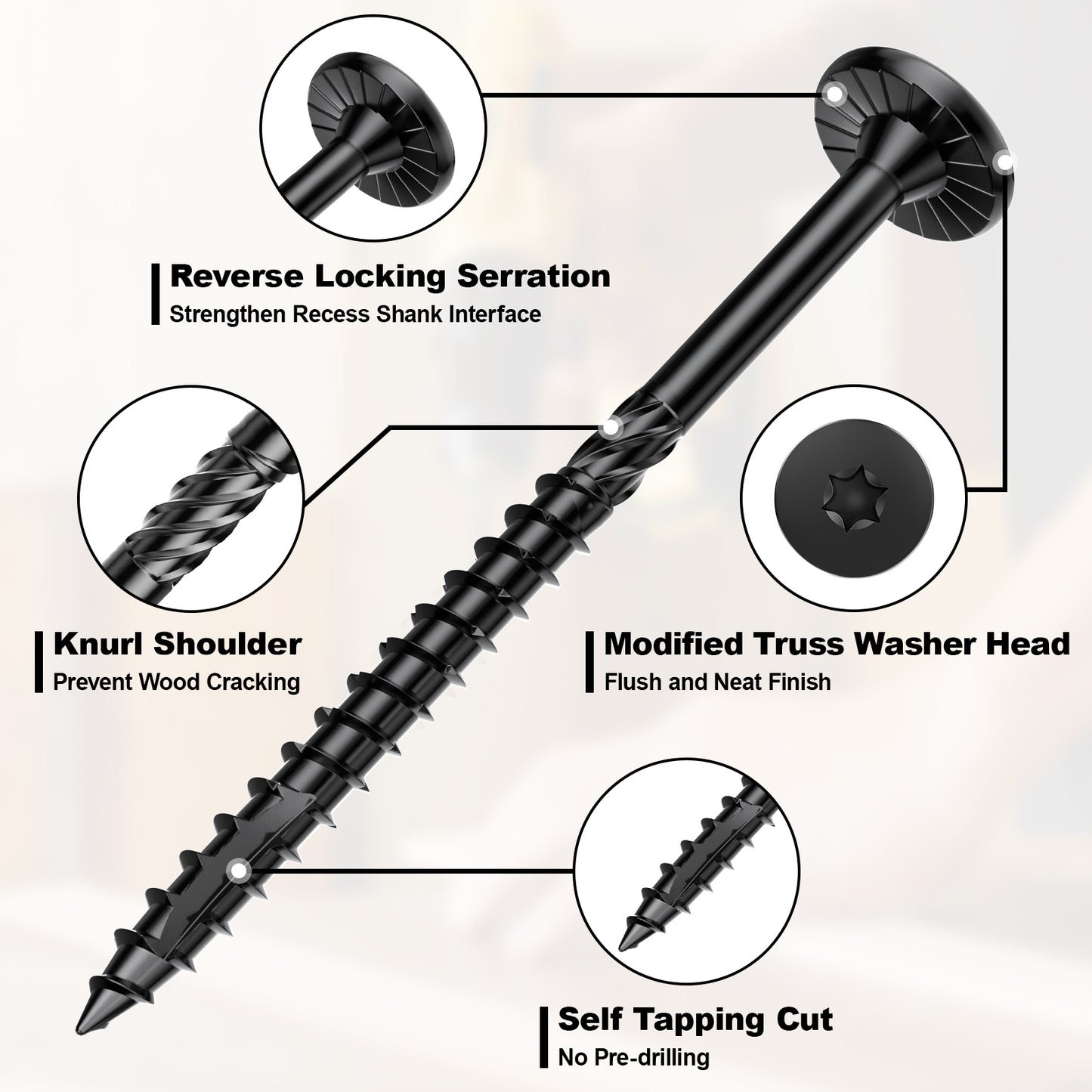 FMhotu #14 Heavy-Duty Wood Screws, Star Drive Deck Screws, Rust Resistant Timber Screws for Timber/Log/Landscaping Wood (2-7/8 Inch,Black)