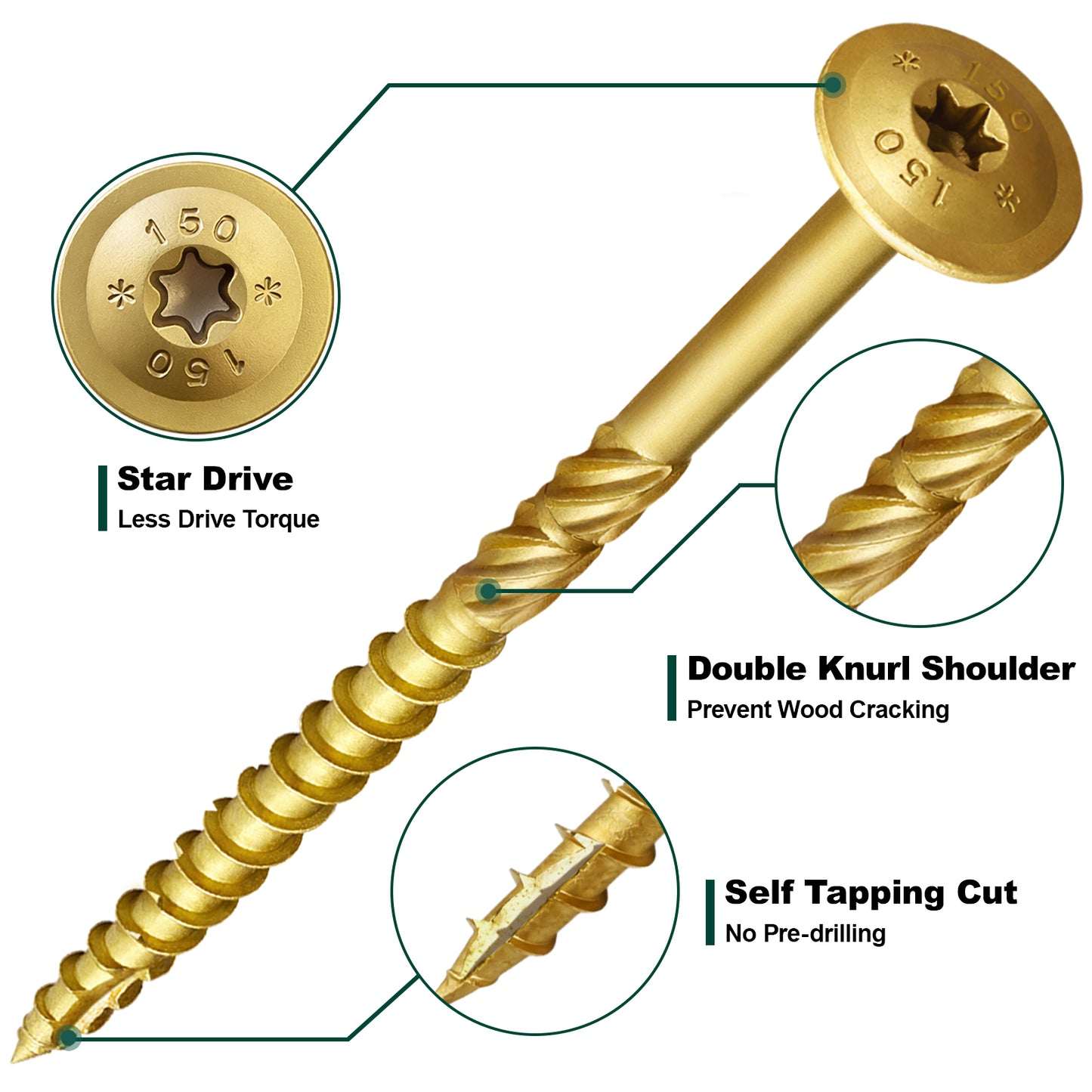 FMhotu Lag Screws, 5/16" x 10" Structural Screws, Construction Lag Screws, Rust Resistant, T40 Star Drive Bit