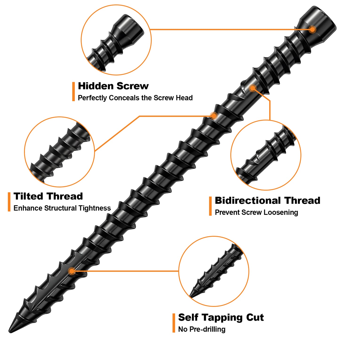 FMhotu #10 x 2-3/4" Hidden Deck Screws, Star Drive Countersunk Wood Screws, Rust Resistant Timber Screws, T15 Star Bit Included, Black