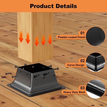 FMhotu 4x4 Post Base, Internal 3.6"x3.6" Heavy Duty Powder-Coated Steel Post Bracket Fit for Standard Wood Post Anchor, Decking Post Base for Deck Porch Handrail Railing Support with Screws