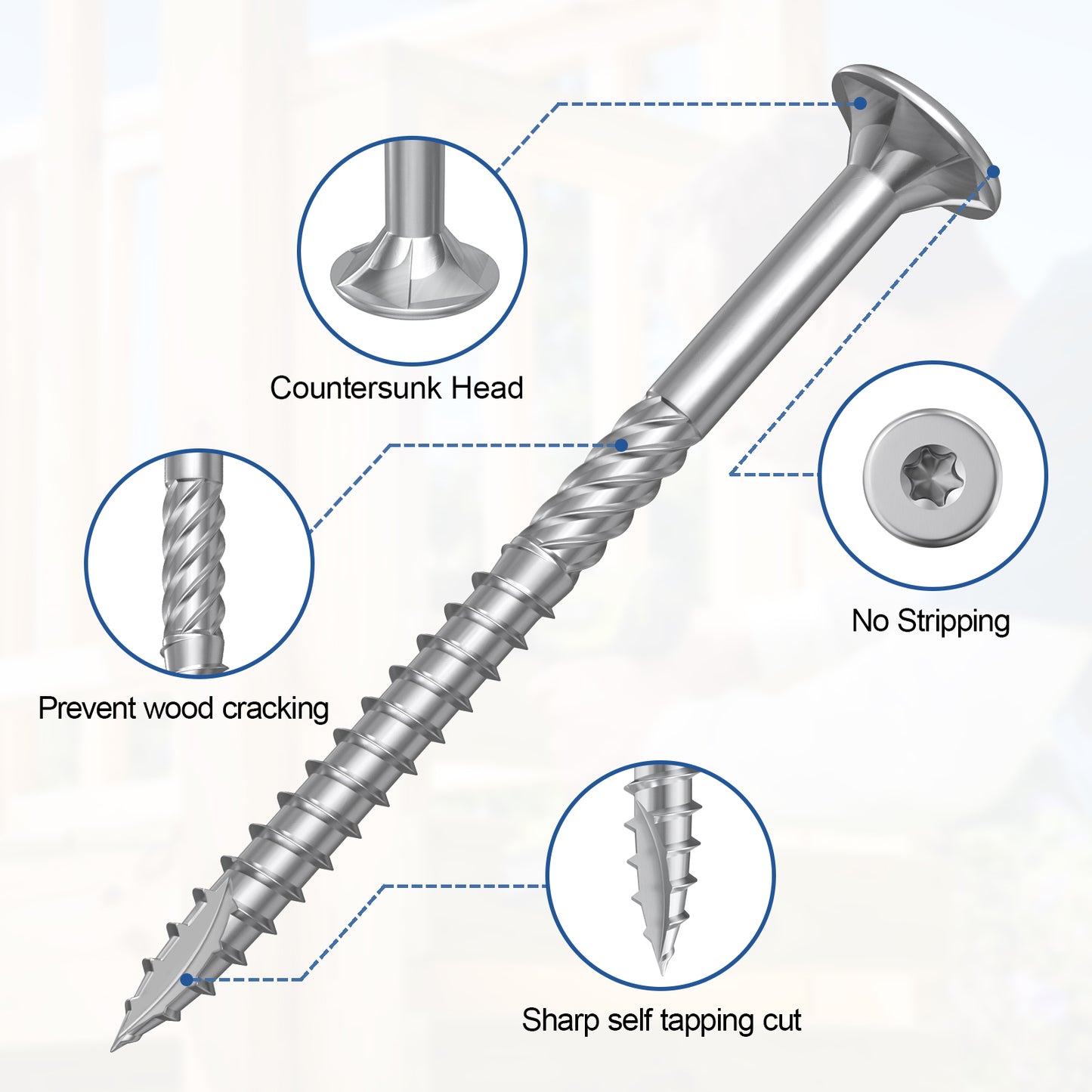 #10 x 2" Stainless Steel Deck Screws, Deck Screws T25 Star Bit, 410 Grade Stainless Steel, Rust Resistant Timber Screws for Log Landscaping Wood