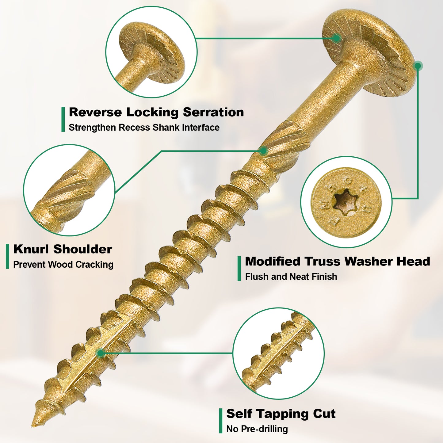 8 Inch Heavy-Duty Outdoor Deck Screws, Star Drive Decking Wood Screws, Rust Resistant Timber Screws for Timber/Log/Landscaping Wood (#14 x 8 Tan)
