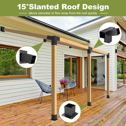 15° 4-Way 3pcs Slanted Roof Pergola Bracket Set, Roof Wall Mount Extension Bracket Kit,4" x 4" (Actual: 3.5x3.5 Inch) Powder-Coated Pergola Hardware for Porch,Gazebo, Backyard