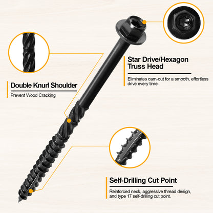 #14 x 8 Wood Structural Screws Hex Head Lag Screws, Rust Resistant Timber Screws for Timber/Log/Landscaping Wood (Black)