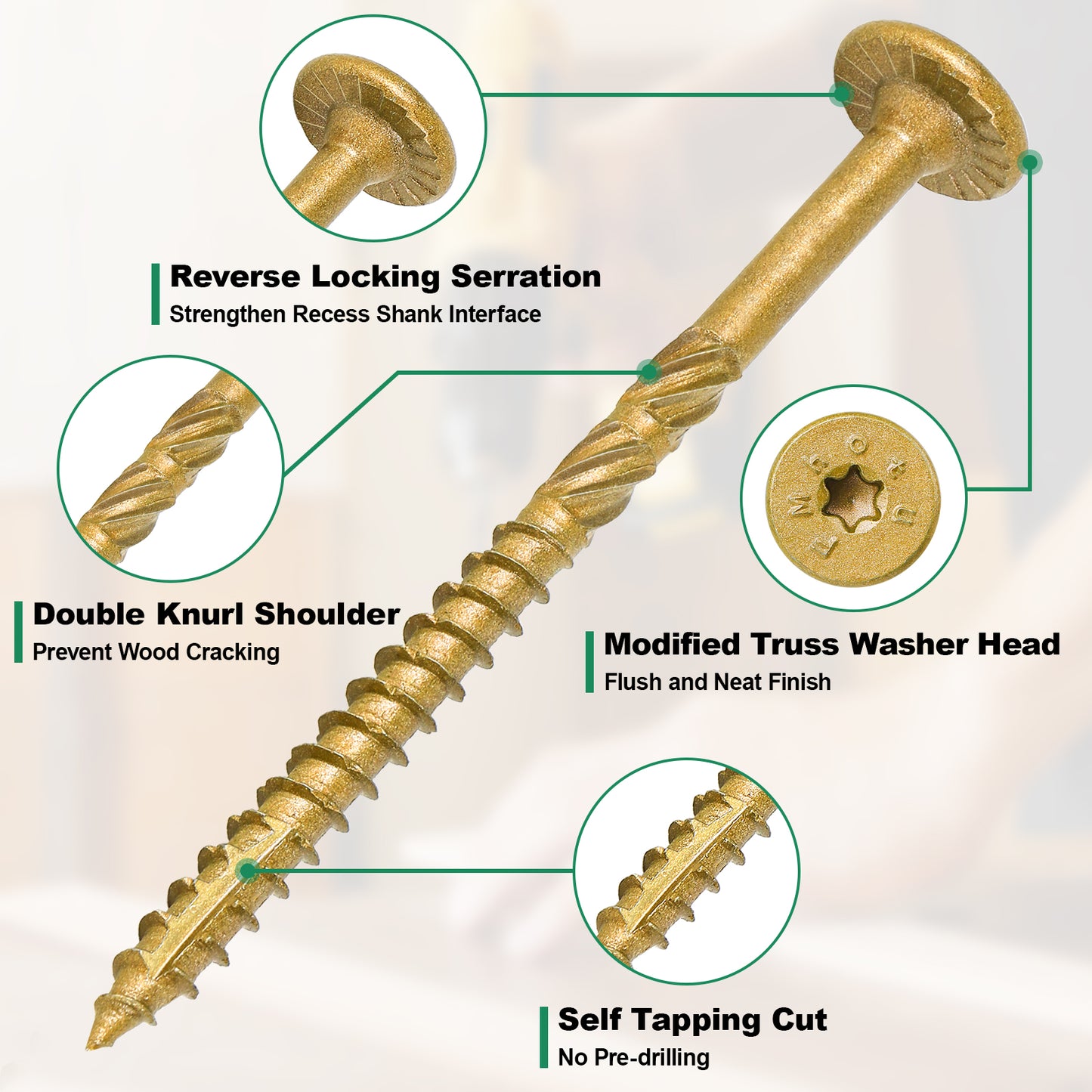 4-1/2 Inch Heavy-Duty Outdoor Deck Screws, Star Drive Decking Wood Screws, Rust Resistant Timber Screws for Timber/Log/Landscaping Wood (#14 x 4-1/2 Tan)
