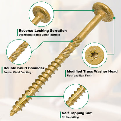 4-1/2 Inch Heavy-Duty Outdoor Deck Screws, Star Drive Decking Wood Screws, Rust Resistant Timber Screws for Timber/Log/Landscaping Wood (#14 x 4-1/2 Tan)