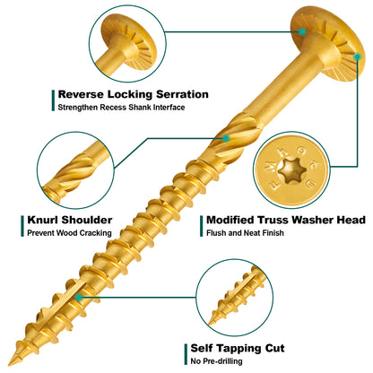 #14 x 3 Inch Wood Structural Lag Screws Star Drive Decking Wood Screws, Rust Resistant Timber Screws for Timber/Log/Landscaping (Yellow)