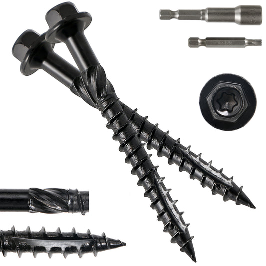 #14 x 3 Wood Structural Screws Hex Head Lag Screws, Rust Resistant Timber Screws for Timber/Log/Landscaping Wood (Black)