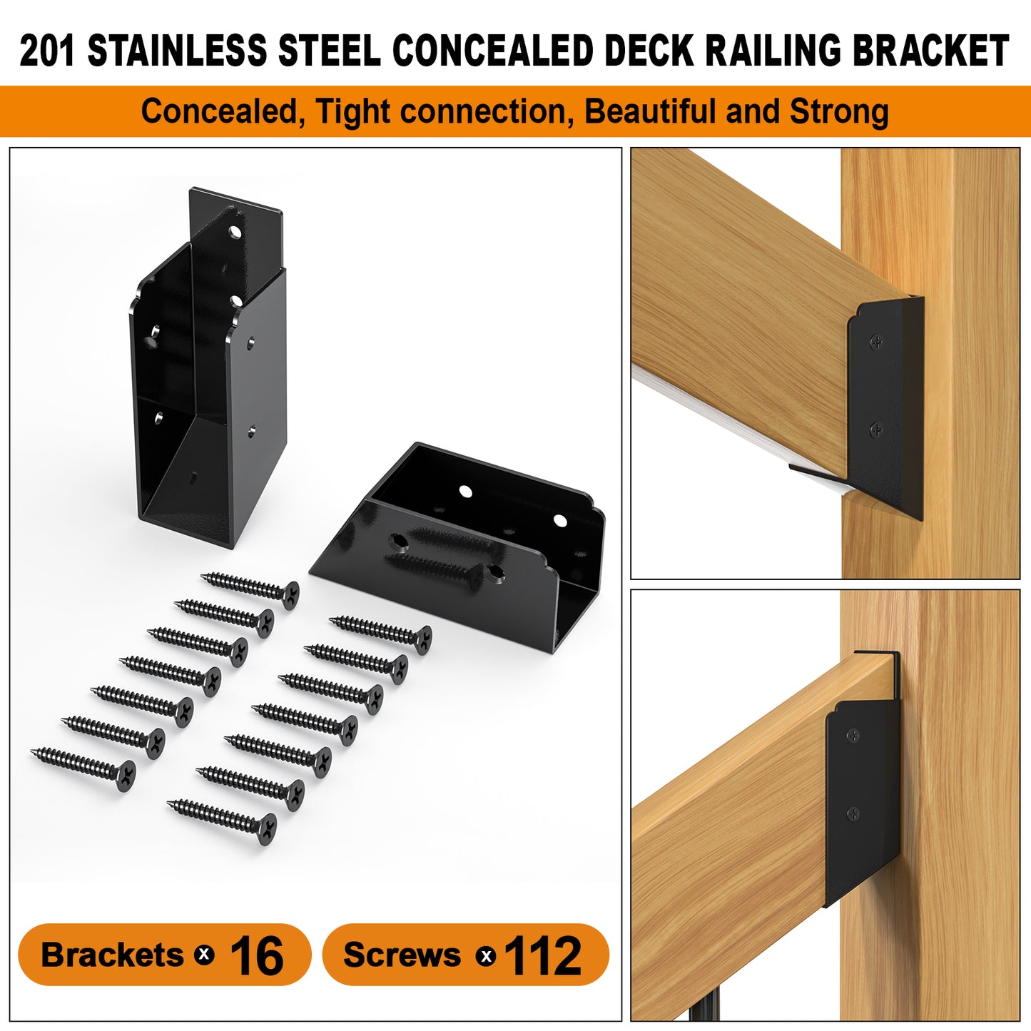 FMhotu 30° Stair Angle Stainless Steel Deck Railing Brackets Connectors for 2"x4" (Actual 1.5"x3.5") Railing Wood Post Stair Fence Railing Connectors with Coated Wood Screws