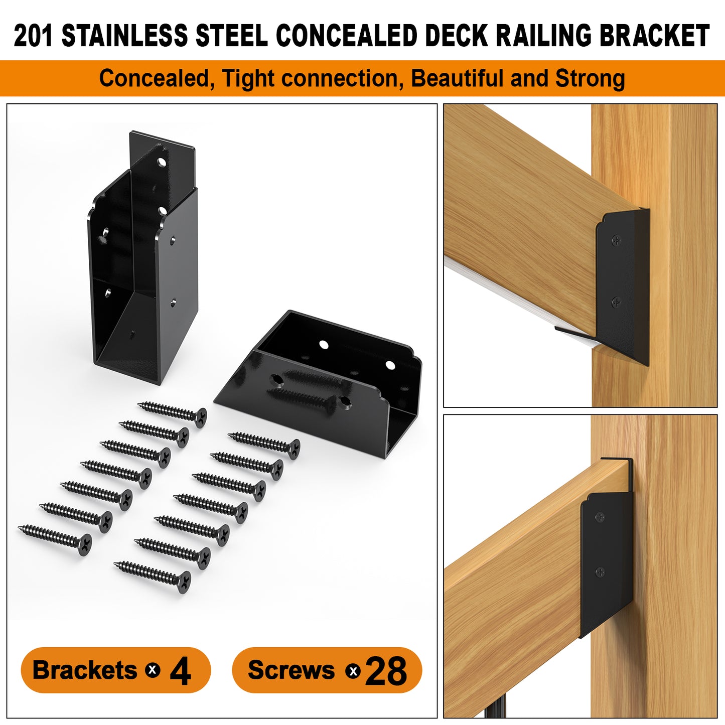 FMhotu 30° Stair Angle Stainless Steel Deck Railing Brackets Connectors for 2"x4" (Actual 1.5"x3.5") Railing Wood Post Stair Fence Railing Connectors with Coated Wood Screws