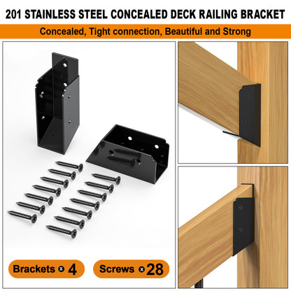 FMhotu 30° Stair Angle Stainless Steel Deck Railing Brackets Connectors for 2"x4" (Actual 1.5"x3.5") Railing Wood Post Stair Fence Railing Connectors with Coated Wood Screws