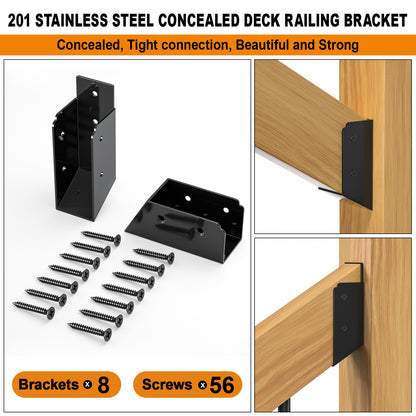FMhotu 30° Stair Angle Stainless Steel Deck Railing Brackets Connectors for 2"x4" (Actual 1.5"x3.5") Railing Wood Post Stair Fence Railing Connectors with Coated Wood Screws